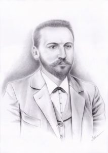 Portrait dessin d'un homme en costume d'après vieille photo en noir et blanc