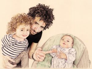 Portrait dessin d'un papa avec ses deux enfants