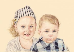 Portrait dessin en couleur de deux frère et sœur