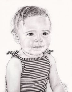 Portrait dessin en noir blanc d'une petite fille