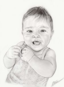 Portrait dessin en noir et blanc d'un bébé riant
