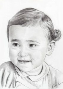 Portrait dessin en noir et blanc d'une fillette