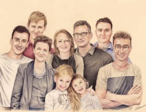 Portrait dessin familial en couleur
