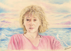 Portrait dessin d'une femme sur fond maritime
