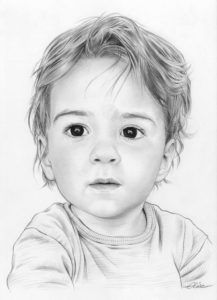 Portrait dessin en noir et blanc d'un petit garçon