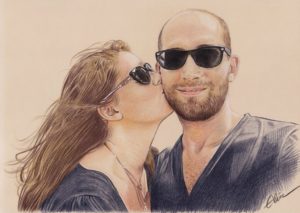 Dessin d'un couple à lunettes en couleur