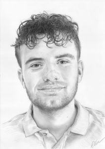 Dessin d'un jeune homme en noir et blanc