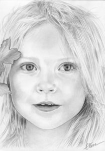Dessin d'une petite fille en noir et blanc