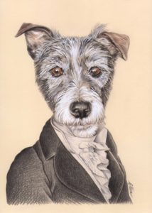 Portrait dessin d'un chien habillé en dandy