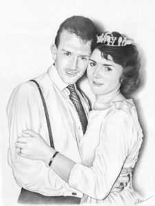 Portrait dessin d'après une ancienne photo de mariage