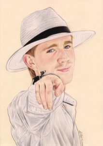 Portrait dessin d'un jeune homme avec un chapeau