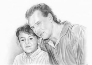 Portrait dessin d'un père et sa petite fille