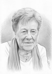 Portrait dessin d'une dame âgée en noir et blanc