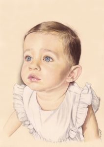 Portrait dessin d'une petite fille en robe de baptême
