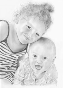 Portrait dessin d'une petite fille et d'un bébé