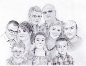 Portrait dessin familial en noir et blanc