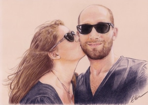 Dessin d'un couple à lunettes en couleur