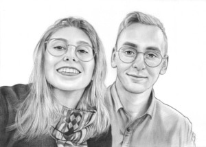 Dessin d'un jeune couple en noir et blanc