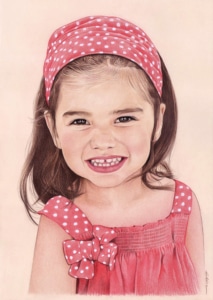 Dessin d'une fillette en robe rouge