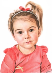 Dessin d'une petite fille en robe rouge