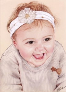 Dessin d'une petite fille riant en couleur