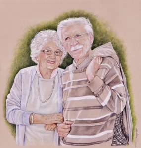 Portrait d'après photo de grands-parents en couleur