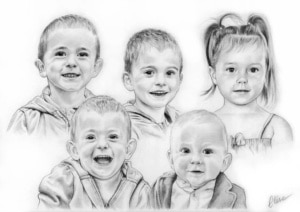 Portrait d'après photo de petits-enfants en noir et blanc