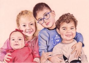 Portrait d'après photos de quatre enfants en couleur