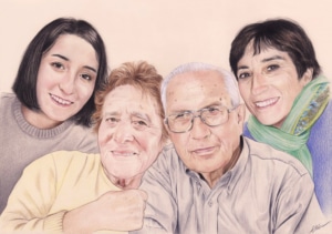 Portrait de famille avec grands-parents, mère et fille réunis