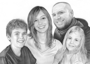 Portrait de famille dessiné au crayon