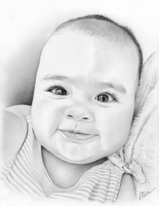 Portrait dessin au crayon d'un bébé souriant