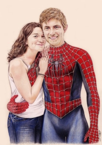 Portrait dessin d'un couple habillé en super héros