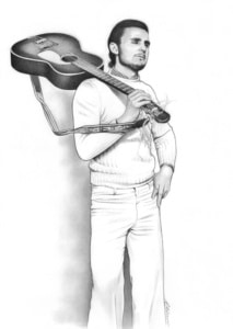 Portrait dessin d'après photo d'un homme en noir et blanc