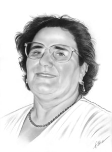 Portrait dessin d'après photo d'une femme italienne en noir et blanc