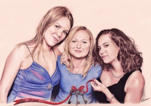Portrait dessin d'après photo de trois copines