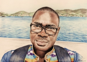 Portrait dessin d'après photo d'un jeune homme africain avec des lunettes