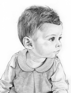 Portrait dessin d'après photo d'une petite fille