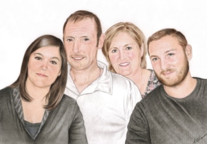 Portrait dessin d'après photos de famille en couleur