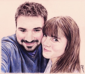 Portrait dessin d'un jeune couple d'après photo