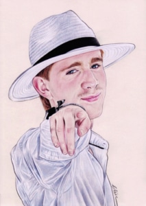 Portrait dessin d'un jeune homme avec un chapeau