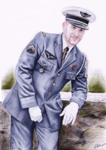 Portrait dessin d'un jeune homme en uniforme de l'armée de l'air