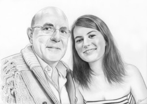 Portrait dessin d'un père avec sa grande fille