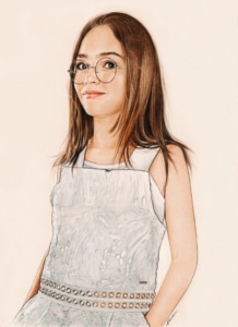 Portrait dessin d'une adolescente en couleur