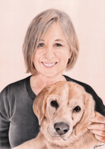 Portrait dessin d'une femme avec sa chienne