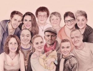 Portrait dessin d'une grande famille