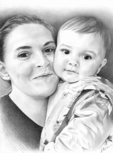 Portrait dessin d'une maman avec son bébé