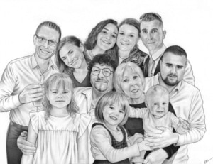Portrait dessin de famille à partir de plusieurs photos