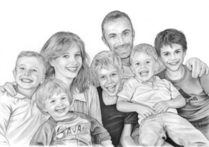 Portrait dessin de famille au crayon