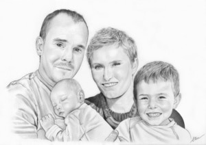 Portrait dessin de parents avec leurs deux enfants