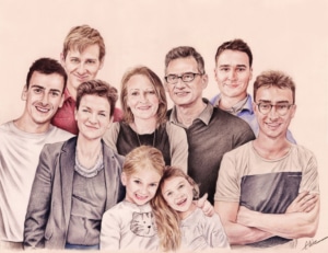 Portrait dessin familial en couleur